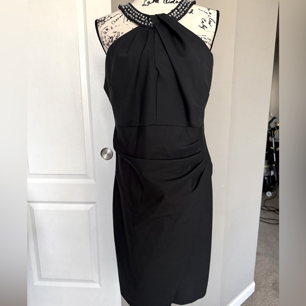 Elegant Dark Navy Halter Dress